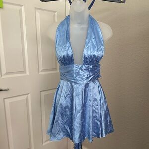 Lucy in the Sky Blue Backless Romper with Halter Neck